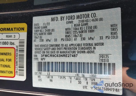 2022 Ford Bronco Sport Outer Banks from USA, damaged, VIN 3FMCR9C63NRE27487